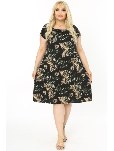 Marga viskozinė suknelė trumpomis rankovėmis