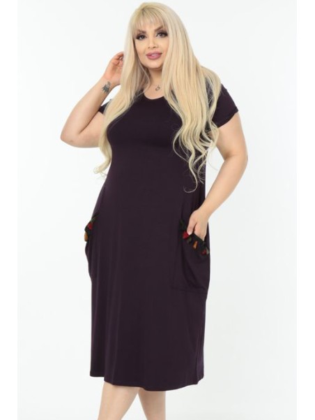 Tamsiai violetinė suknelė su kišenėmis