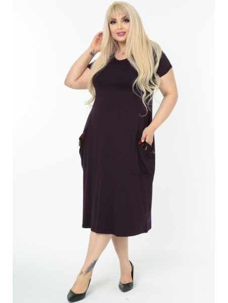Tamsiai violetinė suknelė su kišenėmis