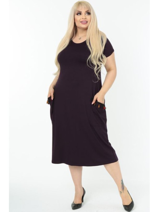 Tamsiai violetinė suknelė su kišenėmis Tamsiai violetinė suknelė su kišenėmis