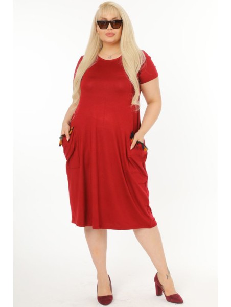 Tumepunane taskutega suvekleit