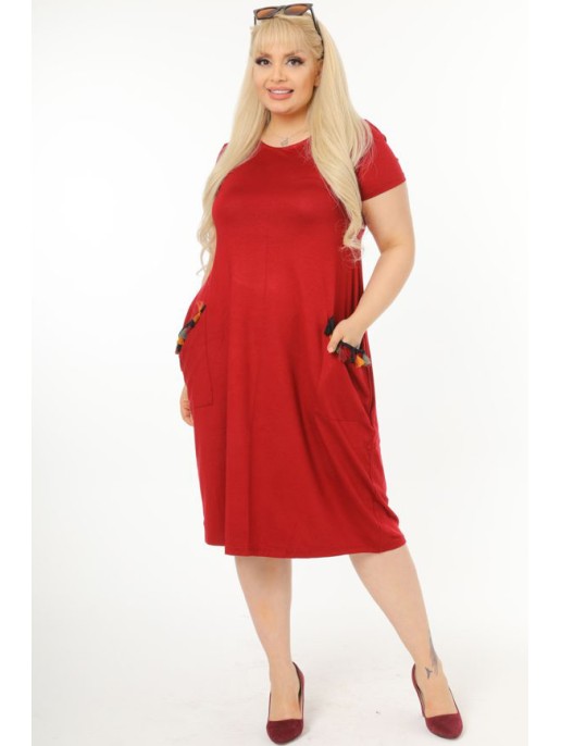 Tumši sarkana vasaras kleita ar kabatām Tumši sarkana vasaras kleita ar kabatām