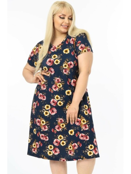 Темно-синее платье с цветочным принтом