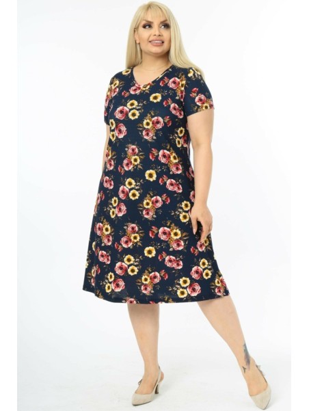 Темно-синее платье с цветочным принтом