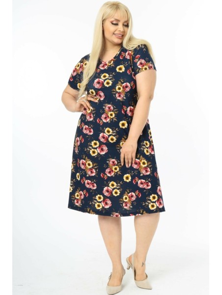 Темно-синее платье с цветочным принтом