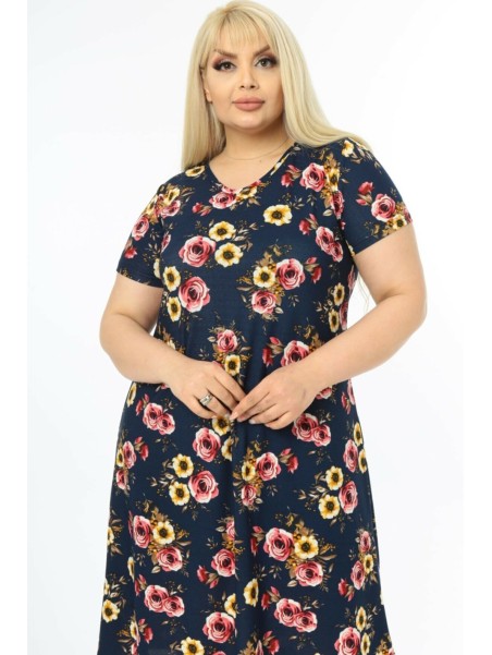 Темно-синее платье с цветочным принтом