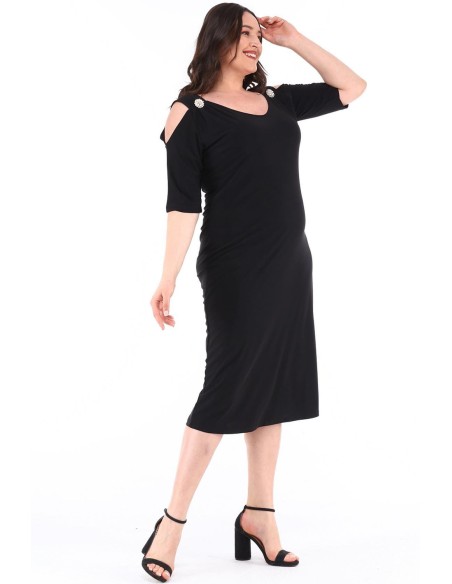 Eleganta melna kleita ar sprādzēm