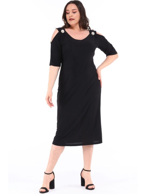 Eleganta melna kleita ar sprādzēm Eleganta melna kleita ar sprādzēm