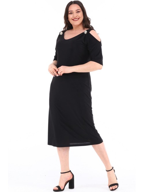 Eleganta melna kleita ar sprādzēm Eleganta melna kleita ar sprādzēm