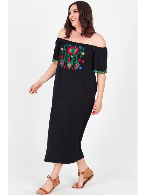 Ilga juoda suknelė su aplikacija Ilga juoda suknelė su aplikacija