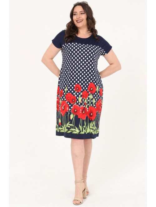 Taškuota suknelė su gėlėmis Taškuota suknelė su gėlėmis