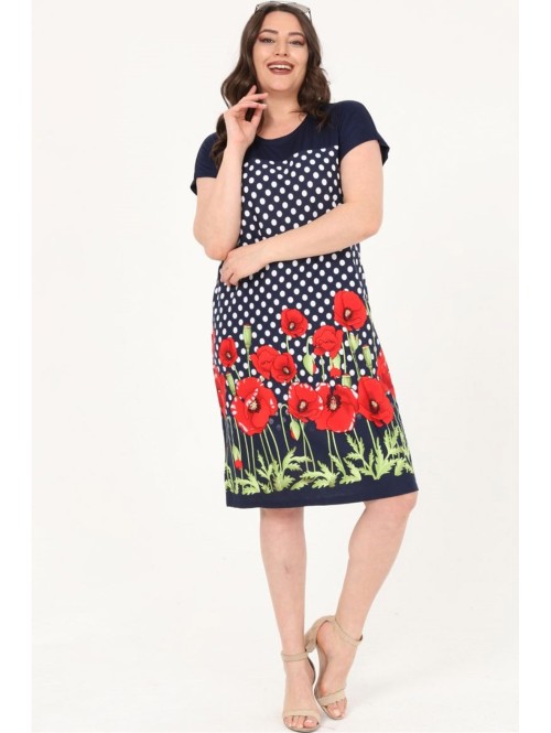 Taškuota suknelė su gėlėmis Taškuota suknelė su gėlėmis