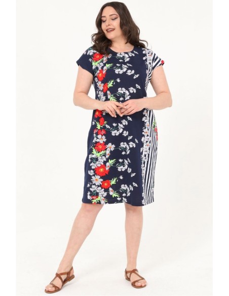 Mustriline lühikeste varrukatega puuvillane kleit