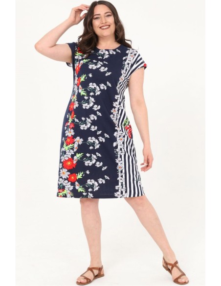 Хлопковое платье с рисунком и короткими рукавами