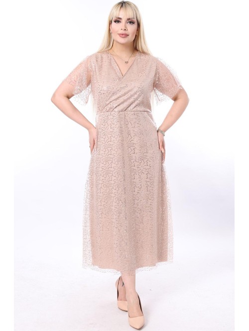 Ilga smėlio spalvos suknelė su žvyneliais Ilga smėlio spalvos suknelė su žvyneliais