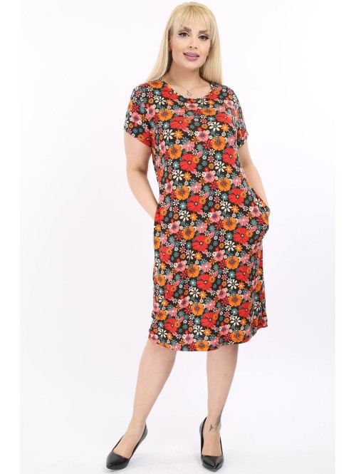 Gėlėta viskozinė suknelė su kišenėmis Gėlėta viskozinė suknelė su kišenėmis