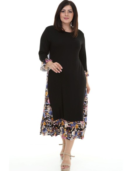 Gara brīva stila kleita ar ziedu motīviem