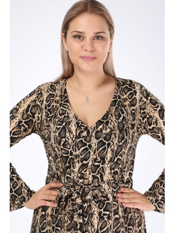 Длинное расклешенное платье со змеиным принтом 2