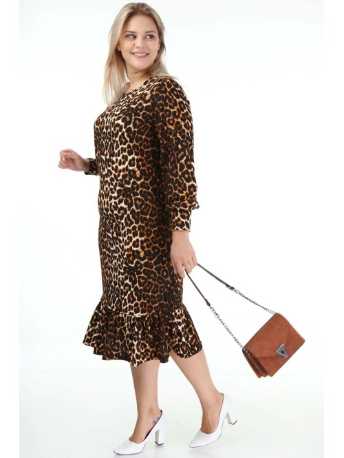 Gyvūnų kailio rašto suknelė ilgomis rankovėmis Gyvūnų kailio rašto suknelė ilgomis rankovėmis