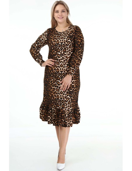 Dzīvnieku kažokādas apdrukas kleita ar garām piedurknēm