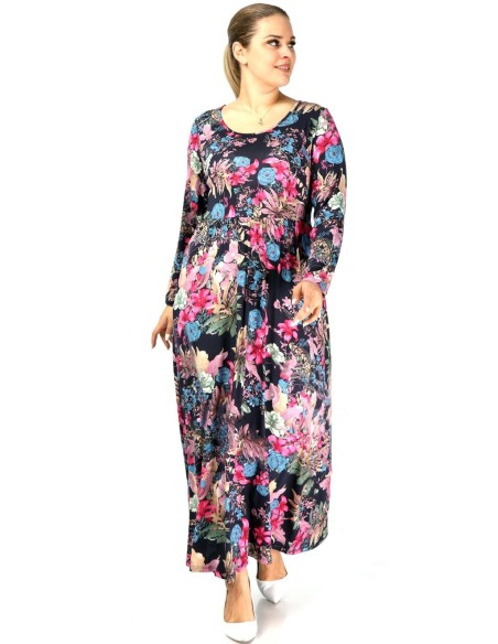 Svītraina maxi kleita ar garām piedurknēm