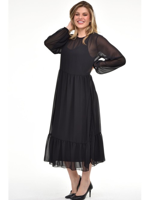 Elegantiška juoda suknelė iš dviejų sluoksnių Elegantiška juoda suknelė iš dviejų sluoksnių