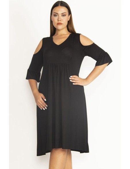 Must viskoosist lahtiste õlgadega kleit