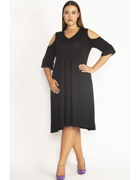 Must viskoosist lahtiste õlgadega kleit