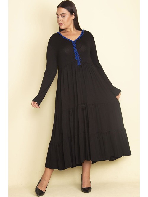 Juoda maxi suknelė ilgomis rankovėmis Juoda maxi suknelė ilgomis rankovėmis