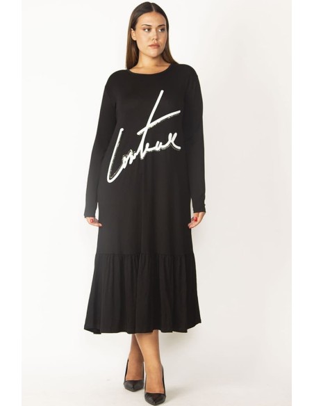 Длинное черное платье с рюшами