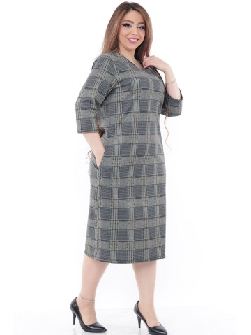 Жаккардовое платье в клетку с рукавами 3/4. 2