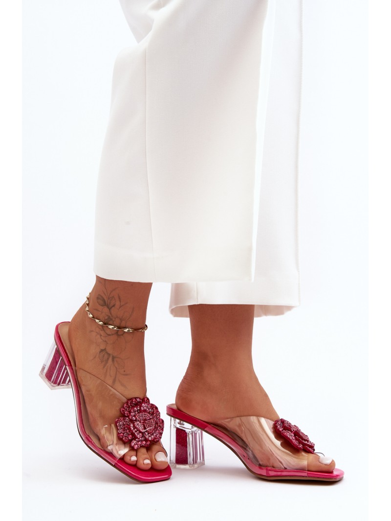 Transparent Slingback Sandals with Decoration Fuchsia SBarski MR1037-20
