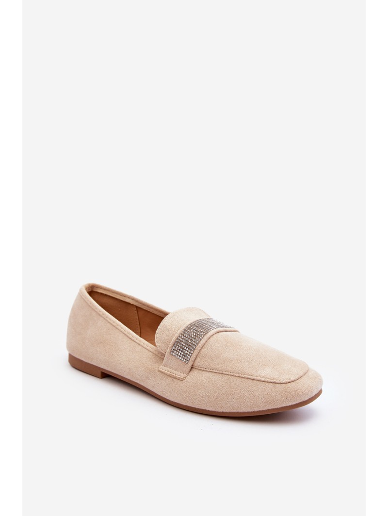 Women's Moccasins with Zircons Beige Ralrika