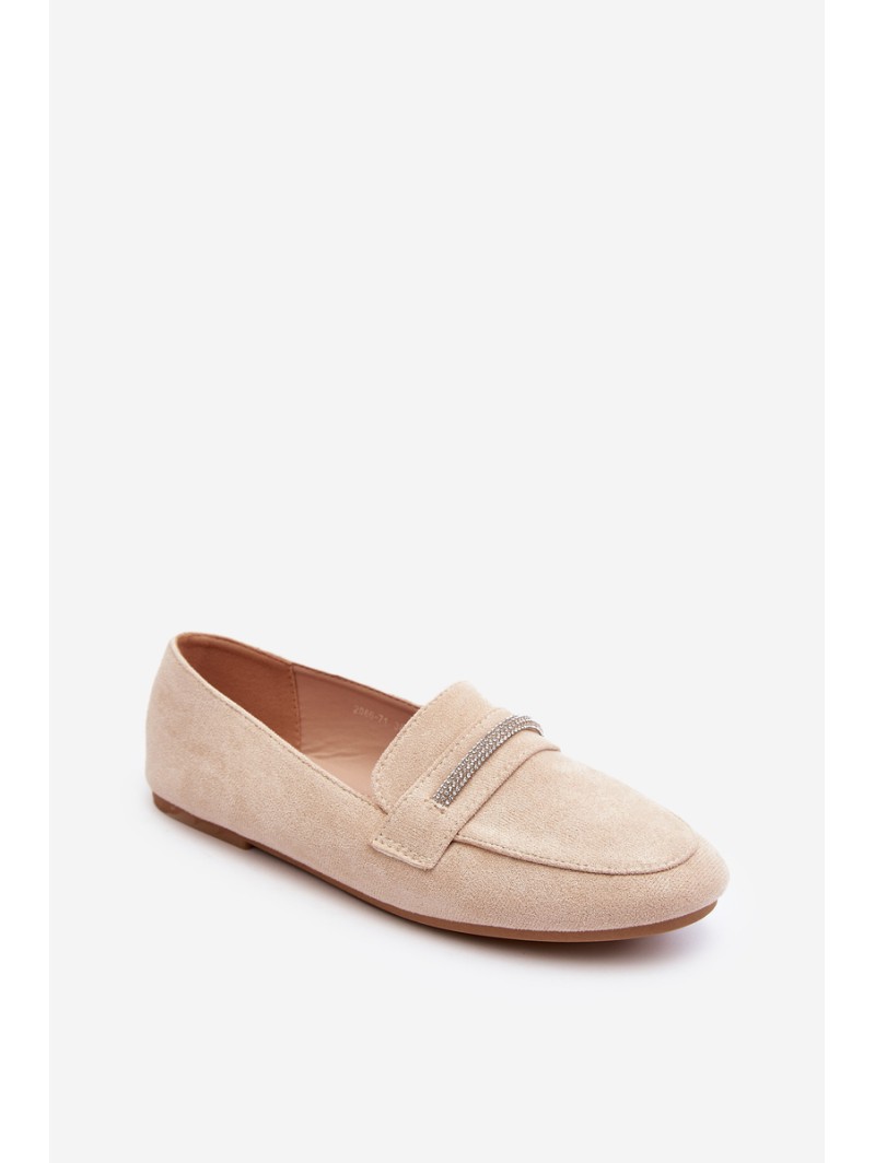 Women's Beige Faux Suede Loafers Ladite