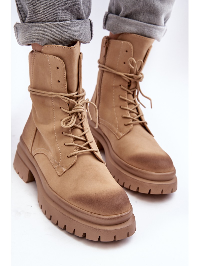 Women's Beige Chunky Sole Boots Narelona Women's Beige Chunky Sole Boots Narelona