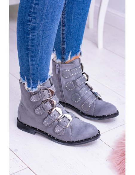 Lu Boo Dark Grey Virginia Rock Star Boots Rivet Buckles Suede