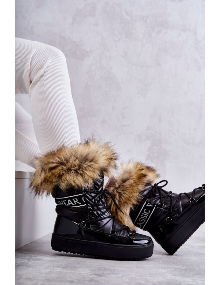 Women's Lace-up Snow Boots Black Santero