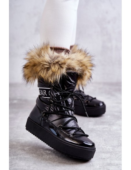 Women's Lace-up Snow Boots Black Santero