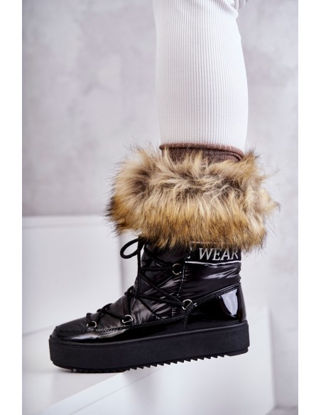 Women's Lace-up Snow Boots Black Santero