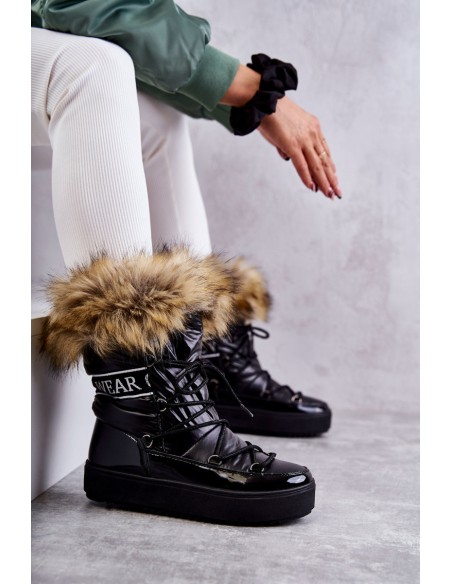 Women's Lace-up Snow Boots Black Santero