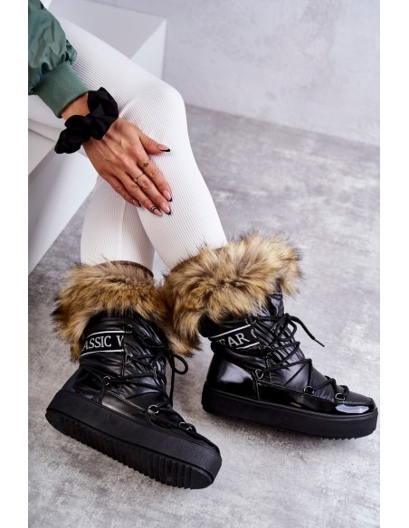 Women's Lace-up Snow Boots Black Santero