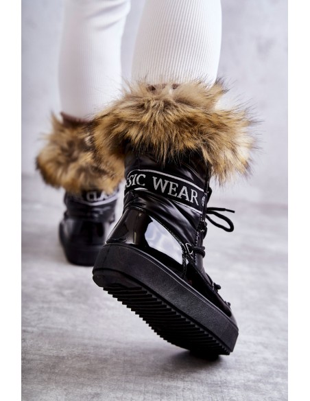 Women's Lace-up Snow Boots Black Santero