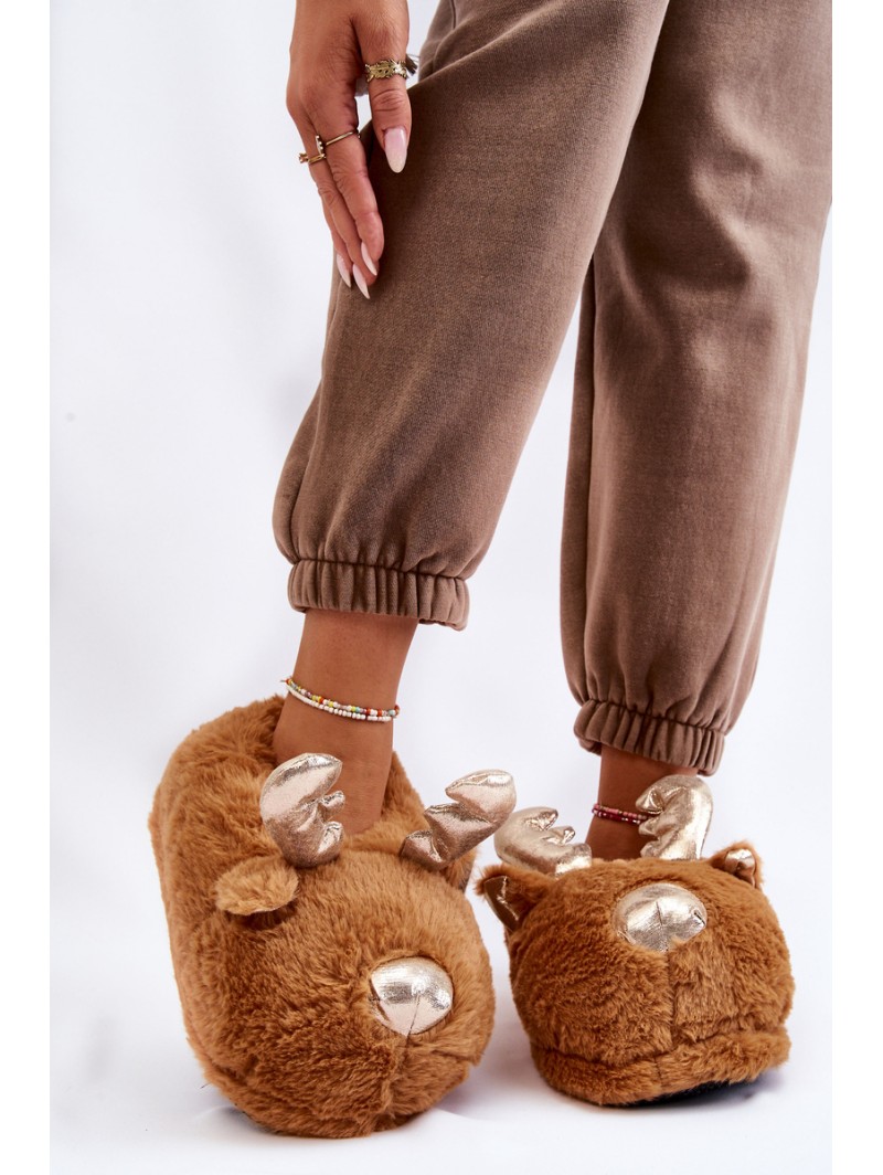 Women's Fur Slip-on Reindeer Slippers Light Brown Comet