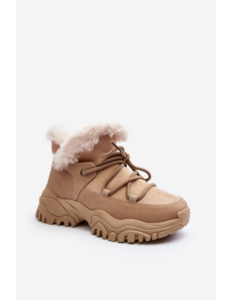 Women's Beige Fur-lined Ankle Boots Cresandi