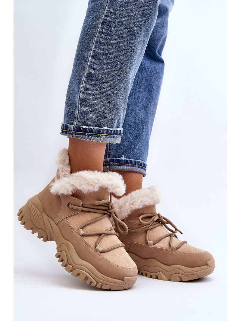 Women's Beige Fur-lined Ankle Boots Cresandi