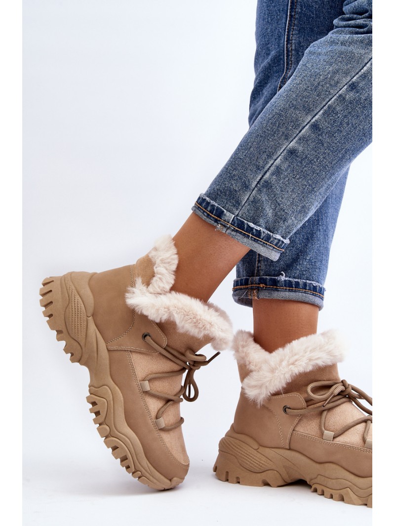 Women's Beige Fur-lined Ankle Boots Cresandi