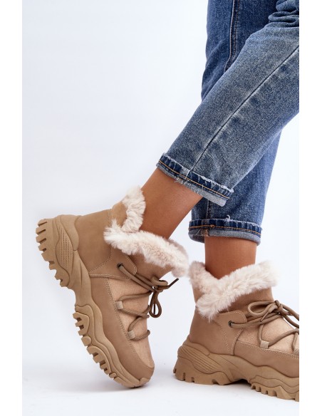 Women's Beige Fur-lined Ankle Boots Cresandi