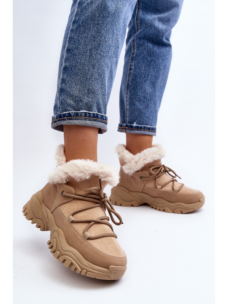 Women's Beige Fur-lined Ankle Boots Cresandi