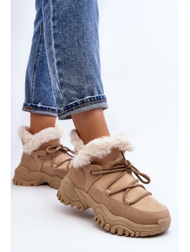 Women's Beige Fur-lined Ankle Boots Cresandi