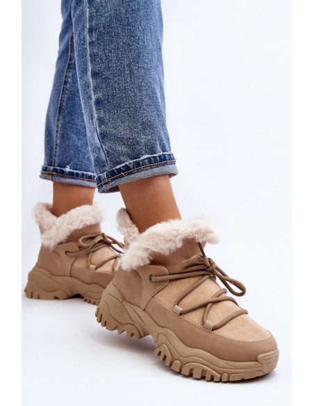 Women's Beige Fur-lined Ankle Boots Cresandi